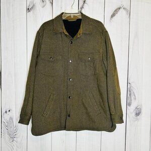 Talbots Mens Wool Blend Coat Sz M Brown Herringbone Fleece Lined Elbow Patches